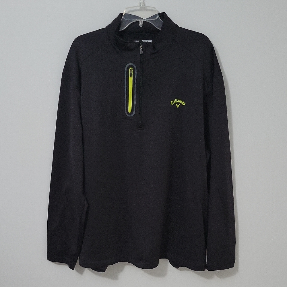 Callaway Black 1/4 Zip Pullover with Neon Yellow Accents, Size XXL